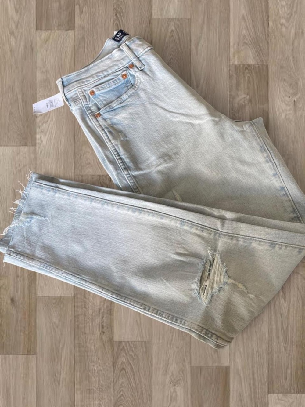 Light Wash Distressed Straight Leg Jeans